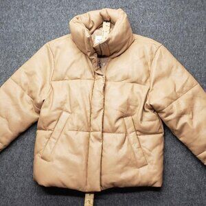 Abercrombie & Fitch Jacket Womens Sz Med Vegan Leather A&F Mini Puffer Coat Tan